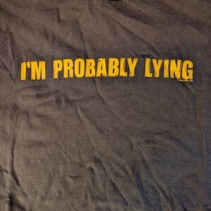 Brown "I'm Probably Lying" Y2K Graphic Novelty T-Shirt Men's Medium